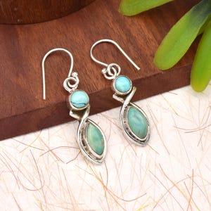 Handmade Turquoise Earring , 925 Sterling Silver Earring , Turquoise Dangle Earring Two Gemstone Drop Earring Turquoise Jewelry Gift For Her