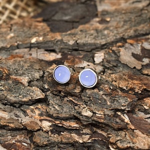 Handmade Natural Blue Chalcedony Stud Earring , 925 Sterling Silver jewellery, Minimalist Round Stud Gemstone Earring ,Bridesmaid Gift Stud