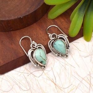 Handmade Natural Arizona Turquoise Earring , 925 Sterling Silver jewellery, Turquoise Earring ,December Birthstone ,Dangle Drop Earring Gift