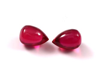 Lab Grown Ruby Smooth Drops, Teardrop Shape Loose Gemstone (4x6MM-15x20MM)
