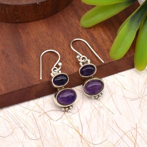 Handmade Amethyst Earring 925 Sterling Silver Earring , February Birthstone , Gemstone Earring ,Two Stone Earring -Boho Earring Gift For Her