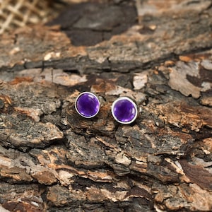 Handmade Natural Amethyst Stud Earring ,925 Sterling Silver jewellery ,Minimalist Round Stud Purple Gemstone Earring ,Bridesmaid Gift Stud