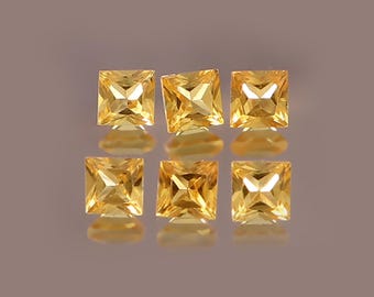 Lab Grown Yellow Sapphire Square Princess Cut Faceted Loose Gemstone Jewelry Making Wholesale Lot ( 2MM To 20MM )
