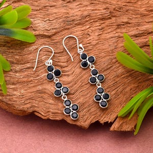 Handmade Natural Black Onyx Earring 925 Sterling Silver Earring , Long Dangle Earring Bohemian Onyx Earring , Dangle Drop Earring Gift