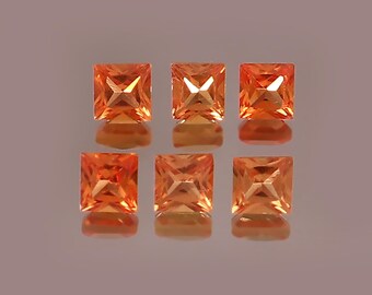 Lab Grown Orange Sapphire Square Princess Cut Faceted Loose Gemstone Jewelry Making Wholesale Lot ( 2MM To 20MM )