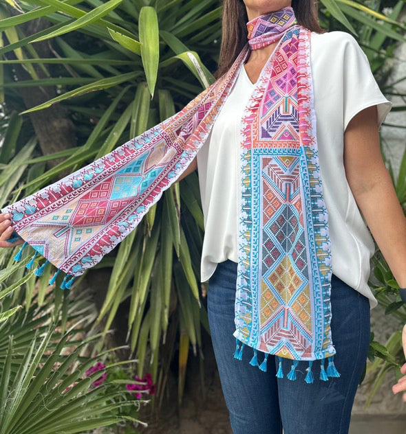 Desert Bloom: Skylight Silk Tatreez Scarf