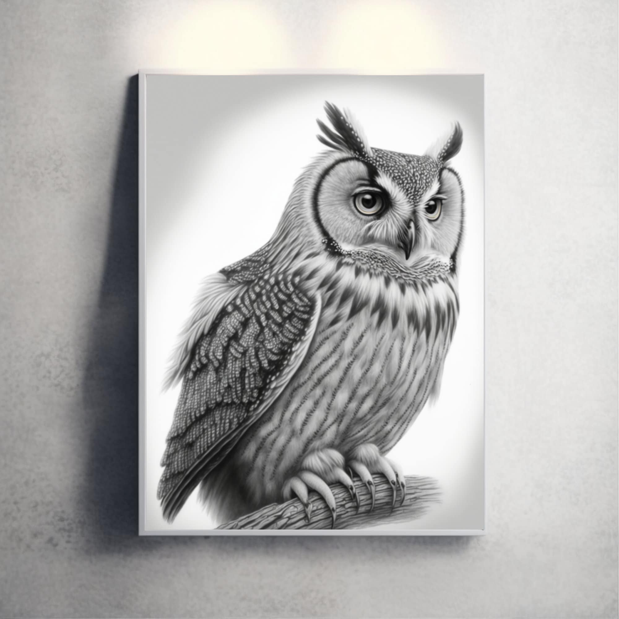 Southern White Faced Owl Pencil Drawing. Printable Download White