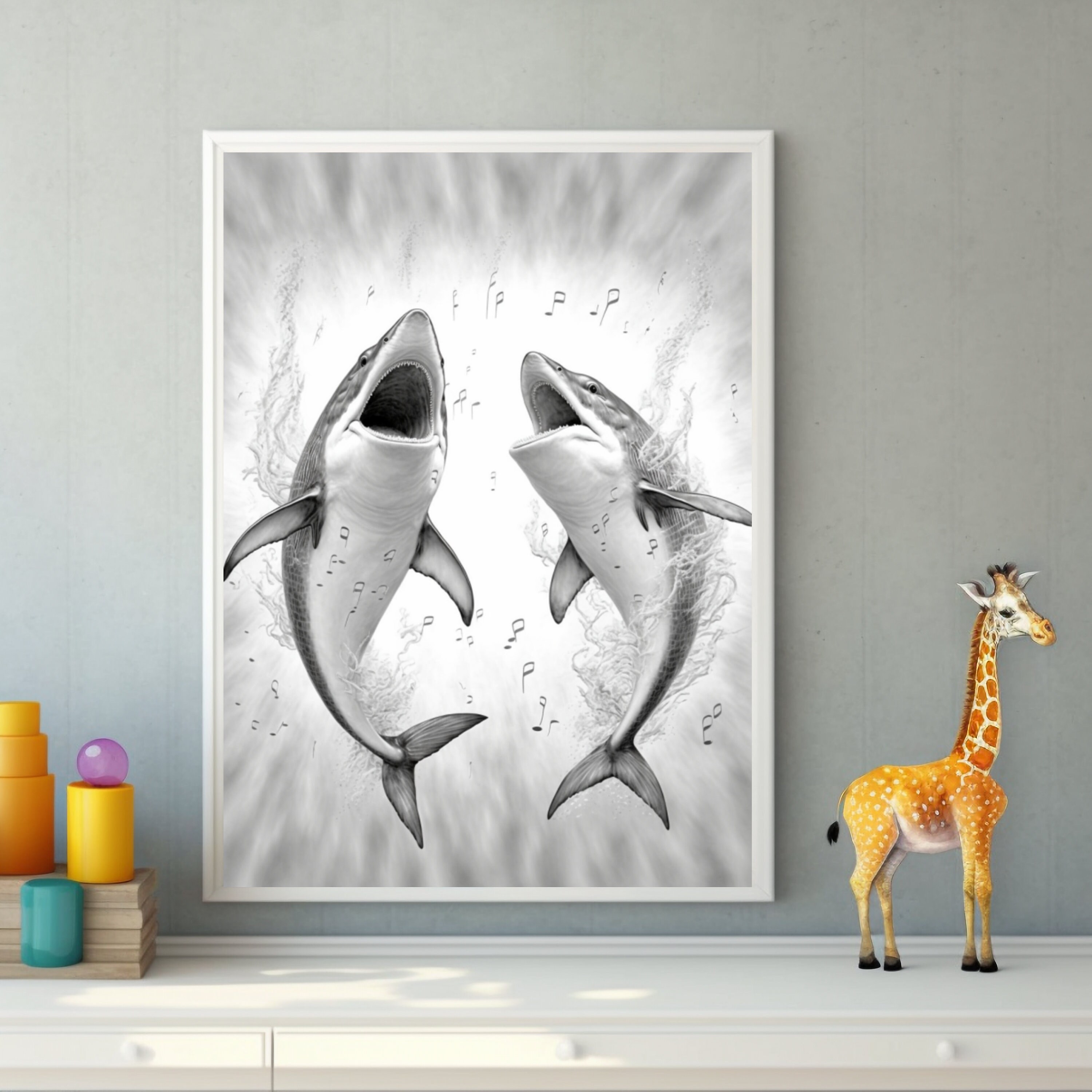 Baby Sharks Singing Pencil Drawing. Printable Download, Shark, Baby ...