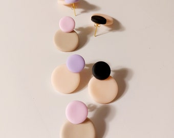 BUBBLES Earrings. PinkBeige, BlackPeach, LavenderPeach. Stainless Steel. Made in Finland.