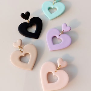 LOVE HEART Earrings. Lavender, Mint, Pale Pink, Beige, Red, Emerald, Black. Stainless Steel. Made in Finland. image 1