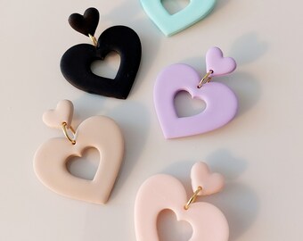 LOVE HEART Earrings. Lavender, Mint, Pale Pink, Beige, Red, Emerald, Black. Stainless Steel. Made in Finland.