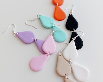 DROPS Earrings. White, Beige, Lavender, Pink, Black, Mint, Orange. Stainless Steel. Made in Finland.