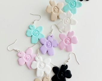 FLOWER Earrings. Lavender, Mint, Pink, White, Beige. Stud or Dangle. Stainless Steel. Made in Finland.