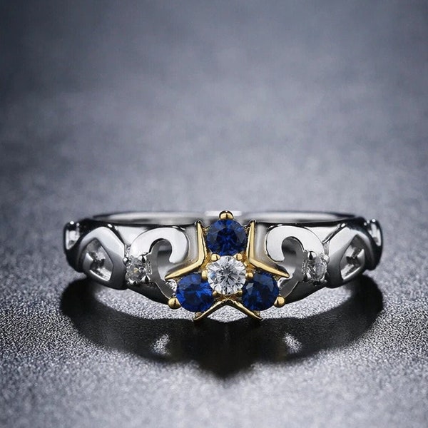 Triforce Zora's Sapphire Spiritual Stone Diamond Moissanite Custom Ring 925 Silver Legend of Zelda Inspired Ring Video Game Engagement Ring