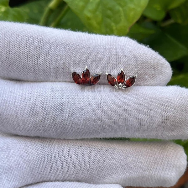 Marquise Garnet Stud Earrings, Red Garnet Earrings, Dainty Gemstone Rose Gold Earring, Second Upper Ear Piercing, Helix Earring