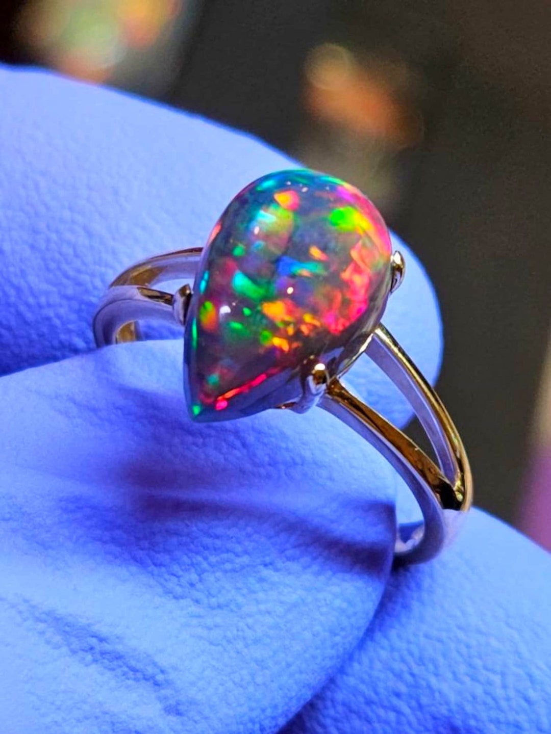 1.5 Carat Genuine Black Opal Ring, Pear Shape Black Opal Ring for Girls ...