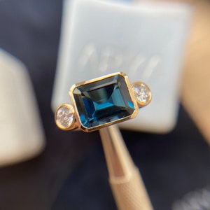 Rectangular London Blue Topaz Ring, London Blue Topaz Emerald Cut Ring, Gift For Wife & Girlfriend, December Birthstone Ring, Gift For Her image 3