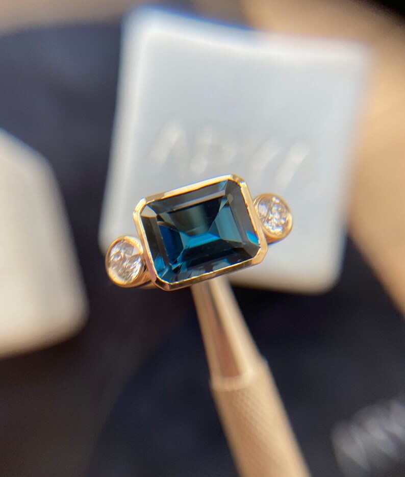 Rectangular London Blue Topaz Ring, London Blue Topaz Emerald Cut Ring, Gift For Wife & Girlfriend, December Birthstone Ring, Gift For Her image 3