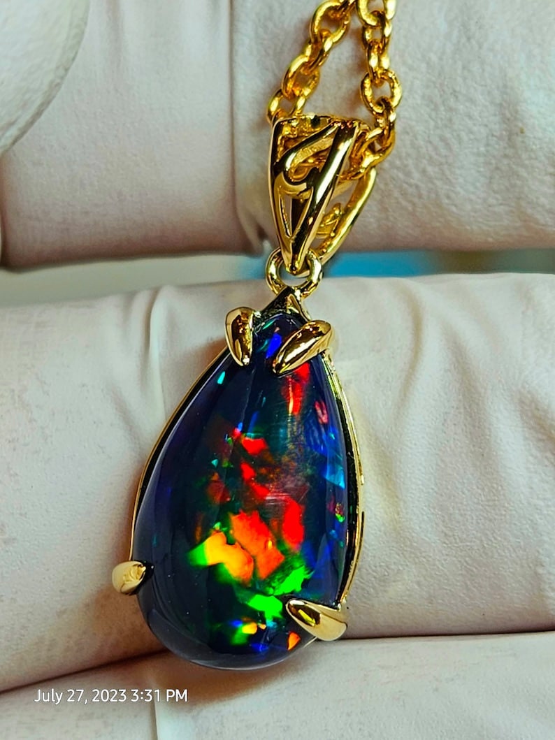 Genuine Black Opal Pendent, Pear Shape Black Opal Pendent For Girls, Handmade Opal Pendent, Gift For Wife, Birthstone Pendent, Gift For Her image 8