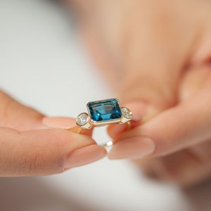 Rectangular London Blue Topaz Ring, London Blue Topaz Emerald Cut Ring, Gift For Wife & Girlfriend, December Birthstone Ring, Gift For Her image 9