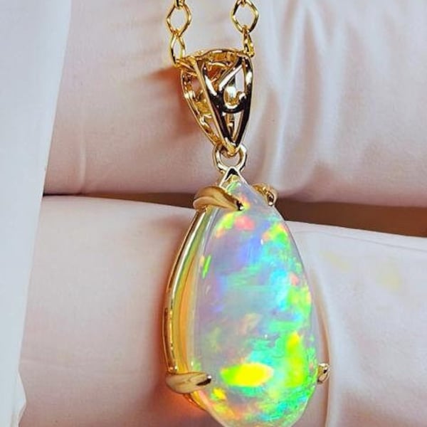 Pendentif opale naturelle, pendentif opale blanche en forme de poire pour filles, pendentif opale fait main, cadeau pour femme, pendentif pierre de naissance, cadeau pour elle