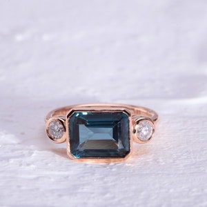 Rectangular London Blue Topaz Ring, London Blue Topaz Emerald Cut Ring, Gift For Wife & Girlfriend, December Birthstone Ring, Gift For Her image 4