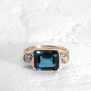Rectangular London Blue Topaz Ring, London Blue Topaz Emerald Cut Ring, Gift For Wife & Girlfriend, December Birthstone Ring, Gift For Her image 2