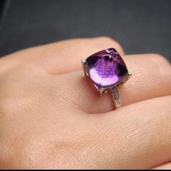 Natural Amethyst Ring- Engagement Ring- Anniversary Gift- February Birthstone Ring - Amethyst Sugarloaf Ring, Unique Ring, Beautiful Ring