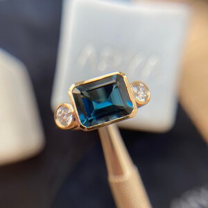 Rectangular London Blue Topaz Ring, London Blue Topaz Emerald Cut Ring, Gift For Wife & Girlfriend, December Birthstone Ring, Gift For Her image 10