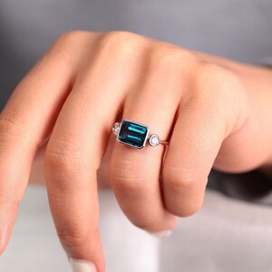 Rectangular London Blue Topaz Ring, London Blue Topaz Emerald Cut Ring, Gift For Wife & Girlfriend, December Birthstone Ring, Gift For Her image 6