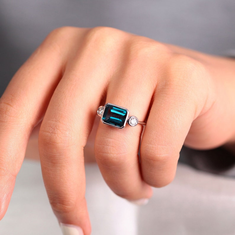 Rectangular London Blue Topaz Ring, London Blue Topaz Emerald Cut Ring, Gift For Wife & Girlfriend, December Birthstone Ring, Gift For Her image 6