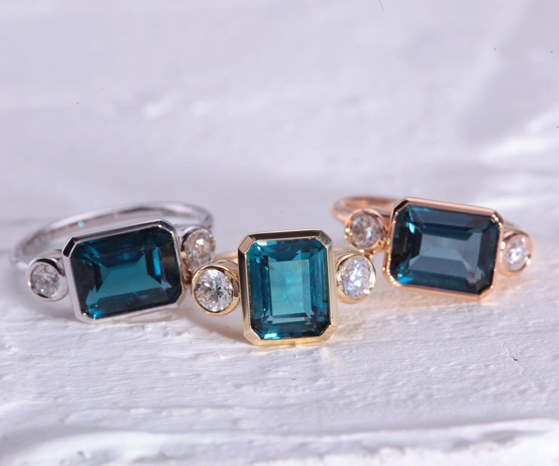 Rectangular London Blue Topaz Ring, London Blue Topaz Emerald Cut Ring, Gift For Wife & Girlfriend, December Birthstone Ring, Gift For Her image 5