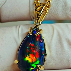 Genuine Black Opal Pendent, Pear Shape Black Opal Pendent For Girls, Handmade Opal Pendent, Gift For Wife, Birthstone Pendent, Gift For Her image 1