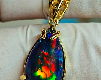 Genuine Black Opal Pendent, Pear Shape Black Opal Pendent For Girls, Handmade Opal Pendent, Gift For Wife, Birthstone Pendent, Gift For Her