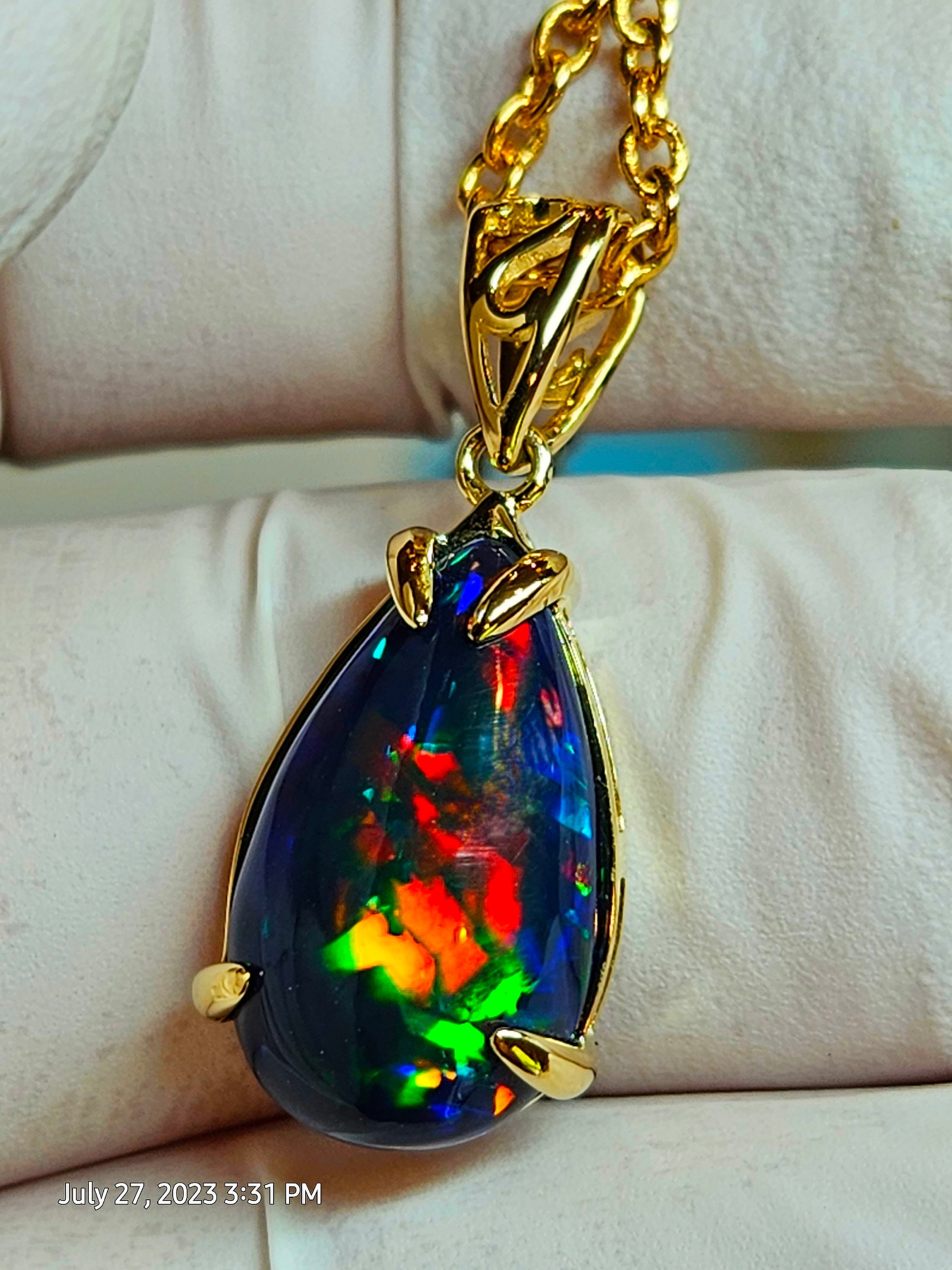 Black Opal Pendant - Etsy UK