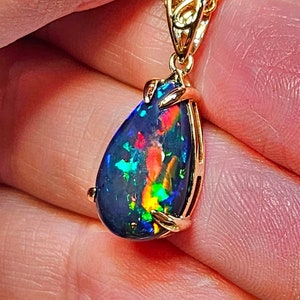 Genuine Black Opal Pendent, Pear Shape Black Opal Pendent For Girls, Handmade Opal Pendent, Gift For Wife, Birthstone Pendent, Gift For Her image 4