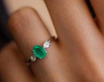 Natural Emerald Ring Zambia Emerald Oval Ring Dainty Emerald Ring May Birthstone Ring Engagement Ring Purpose Ring Wedding Ring Ring For Mom