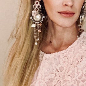 White Bronze Soutache Chandelier Earrings: Elegant Drop Earrings for a Timeless Look