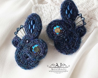 Blue Soutache Earrings - Blue Mohair Soutache Earrings - Blue Statement Earrings
