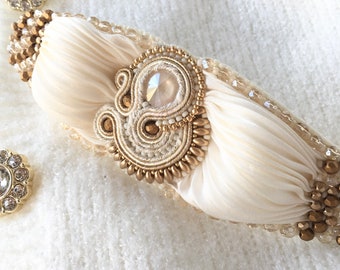 Silk Shibori Bracelet - Gold Cream Elegance with Artisanal Charm