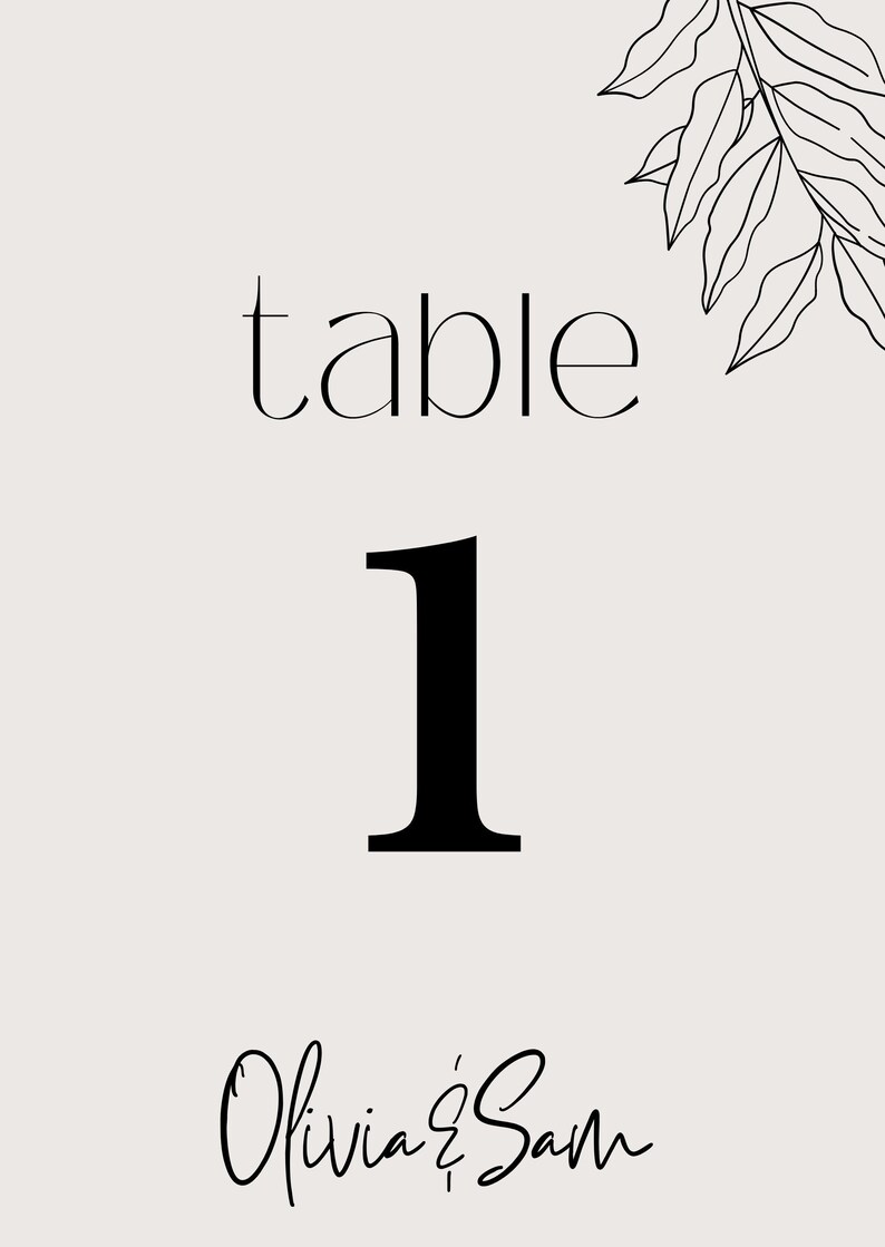 Printable Table Numbers, Simple Table Numbers, Wedding Table Number