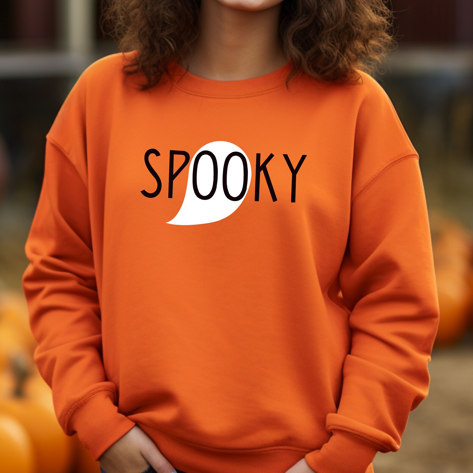 Women's Halloween Ghost Sweatshirt - Cute Vintage Graphic Crewneck Pullover For Fall