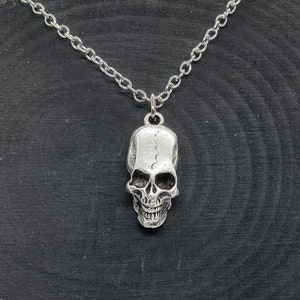 Gothic Skull Necklace: Handmade Sterling Silver Plated Punk Pendant