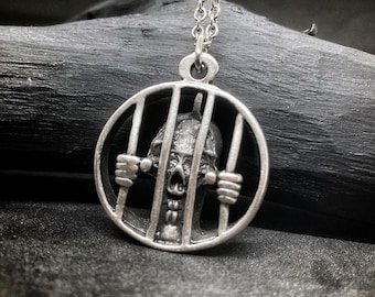 Handmade Gothic Skeleton Dungeon Necklace: Sterling Silver Skull Pendant