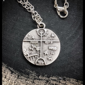 Sjamanistische trommelketting, sjamaanketting, sjamanistische trommelmedaillon, sjamanistische ketting, oude sjamanistische amuletketting