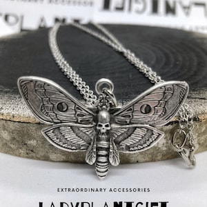 Luna Moth Necklace: Handmade Sterling Silver Plated Gothic Jewelry