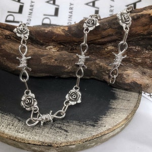 Barbed Wire Necklace | Barbed Wire and Rose Necklace | Street Necklace | Silver Men's and Woman's Necklace | Punk Necklace | Gothic Neckle