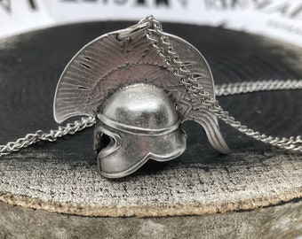 Handmade Sterling Silver Gladiator Helmet Necklace: Warrior Jewelry