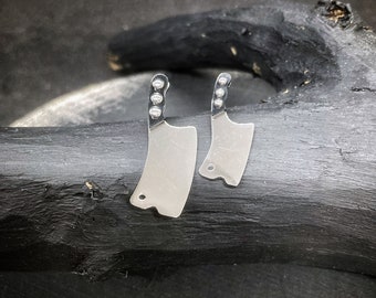 Stainless Steel Cleaver Earrings: Miniature Butcher Knife, Goth Punk Jewelry