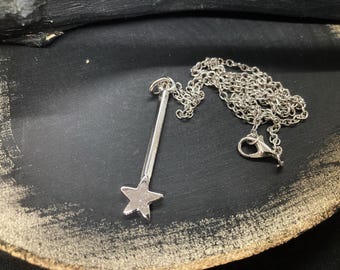 Silver Plated Magic Wand Necklace: Minimalist Fairy Jewelry